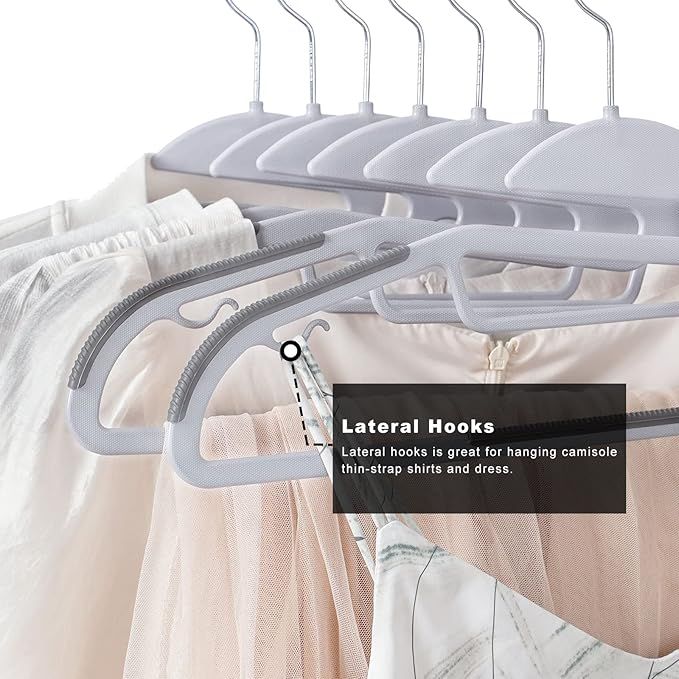 Plastic Hangers 50 Pack with Non-Slip Design,0.2 Inches Thick, 360°Swivel Hook Space Saving Organizer for Bedroom Closet,Shirts,Pants(Grey- S Shaped)