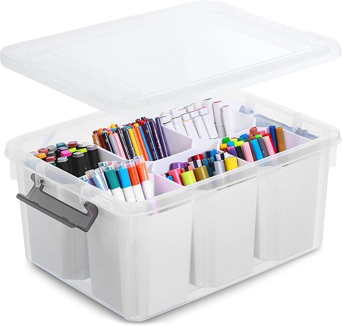 Plastic Storage Bins Clear Storage Box with Lids Multipurpose Stackable Storage Containers for Organizing Tool, Craft, Crayon