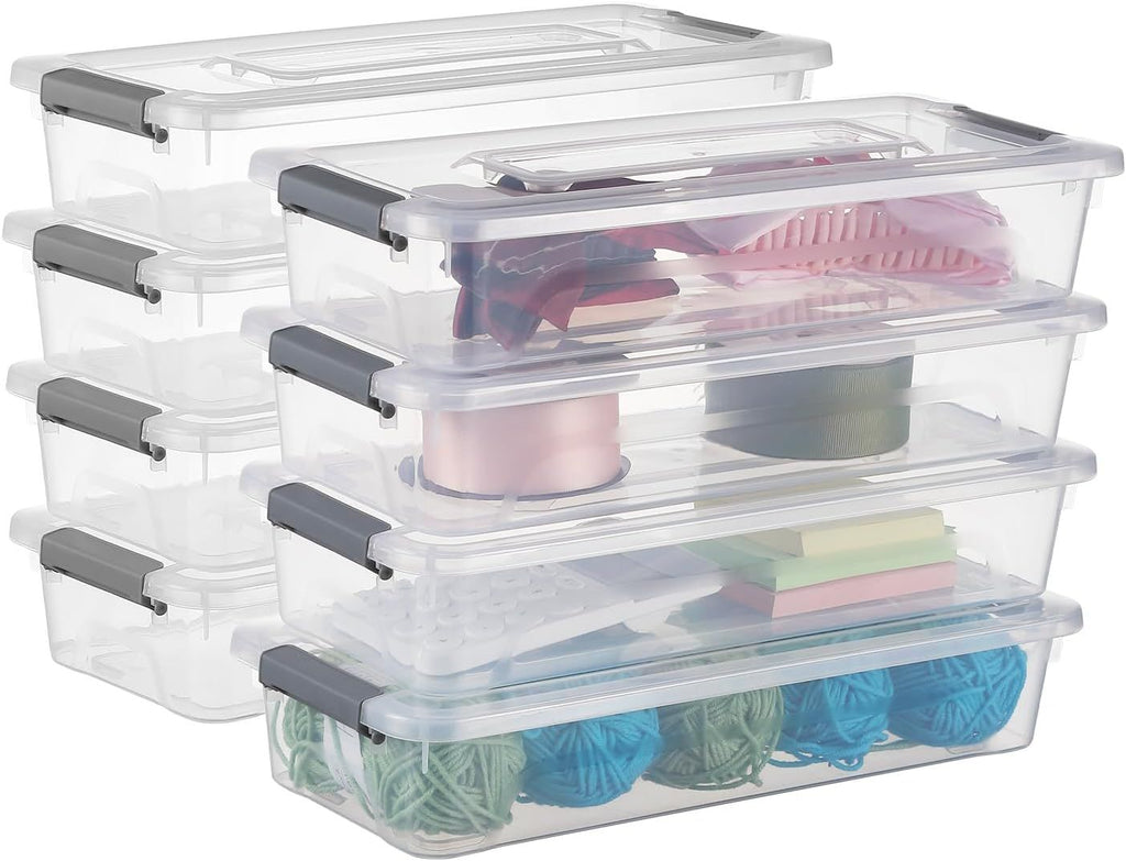 Plastic Storage Containers Clear Craft Storage Bins with Grey Handle,Organizer Box with Durable Lids Stackable Containers for Organizing Craft and Tools (8 Pack-4 Quart)