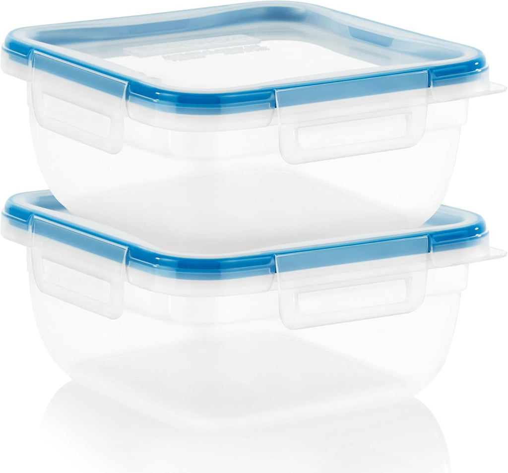 Plastic Total Solution 2-Pack (5.5-Cup) Food Storage Containers Set, Leakproof & Airtight Plastic Locking Lids Square Containers, Non-Toxic BPA-Free Lids, Microwave Dishwasher Freezer Safe