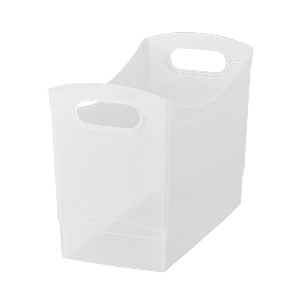 Plastic Utility Storage Bin 12 Qt Narrow Rectangle with Carrying Handles, Clear