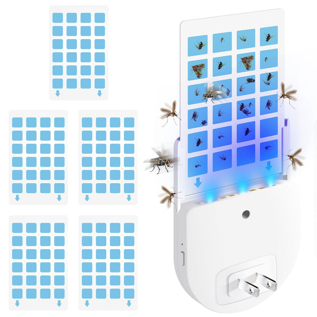 Plug-In Indoor Flying Insect Trap 5 Glue Boards UV Light Mosquito Killer With Night Light Dimmable Brightness Fly Odorless Safe Bug Zapper for Gnat Moth Fruit Fly