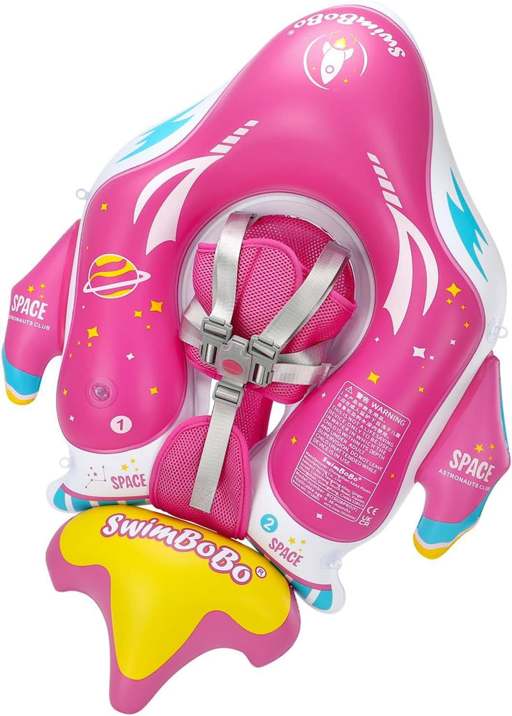 Pool Float Inflatable Spaceship Infant Swim Float with Cloth Safety Seat Pool Toys for Kids 6-36 Months(Red, Large)