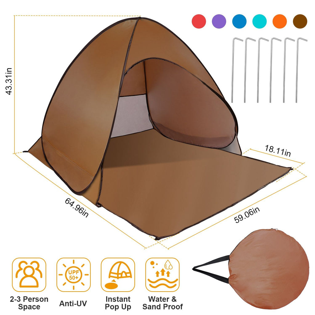 Pop Up Beach Tent Sun Shade Shelter Anti-UV Automatic Waterproof Tent Canopy for 2/3 Man w/ Net Window Storage Bag