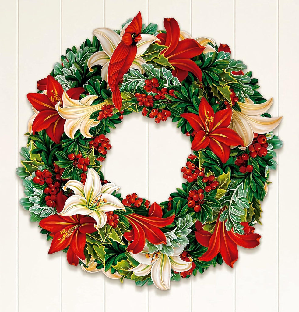 Pop Up Cards, Winter Joy Paper Wreath, 15 Inch Life Sized Forever Flower Wreath 3D Popup Greeting Cards, Christmas Card, Holiday Card, Blank Notecard & Envelope