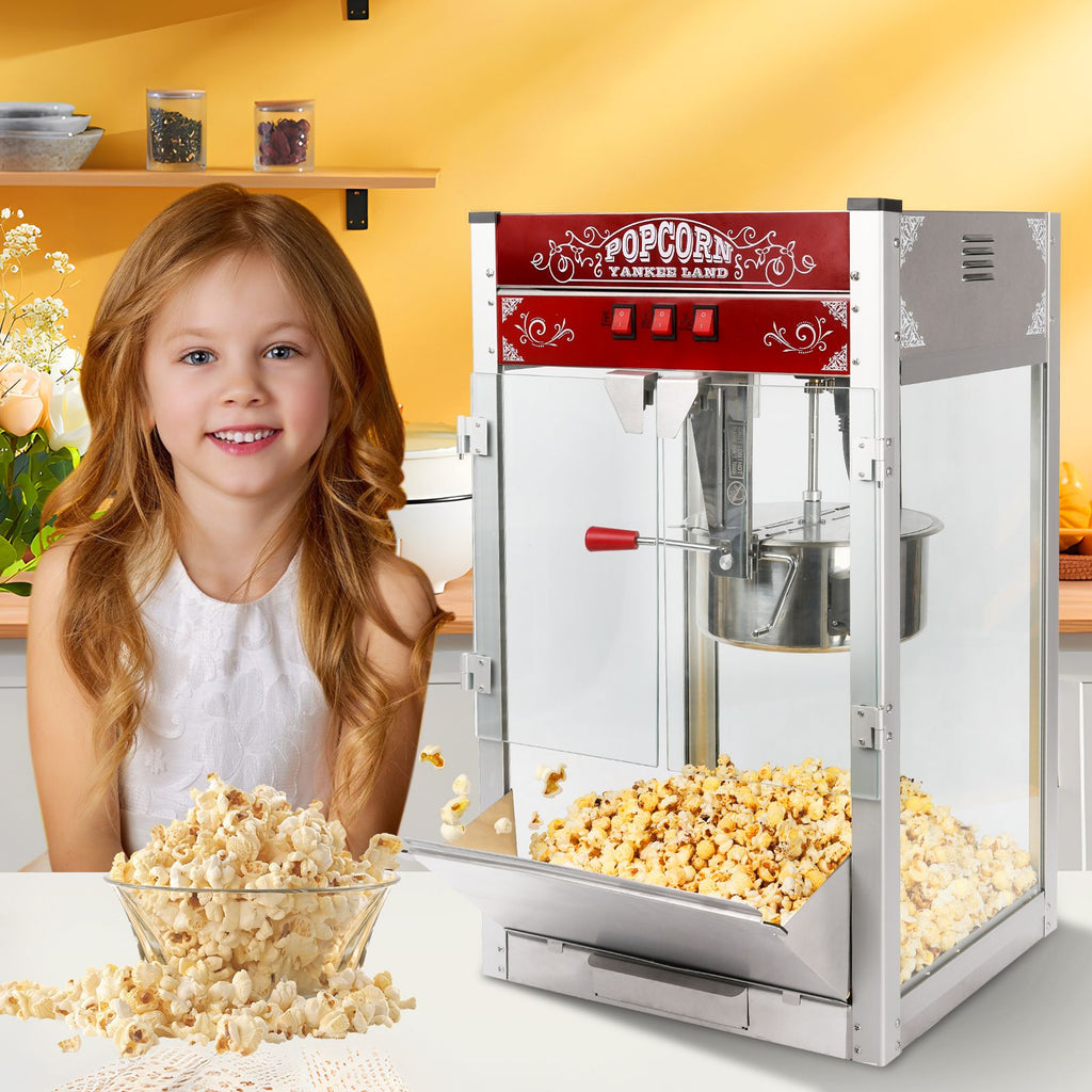 Popcorn Machine with 16 Ounce Kettle, Countertop Popcorn Maker Commercial Popcorn Machine w/Stainless Steel Scoop, Oil Spoon for Home Movie Theater, Red.