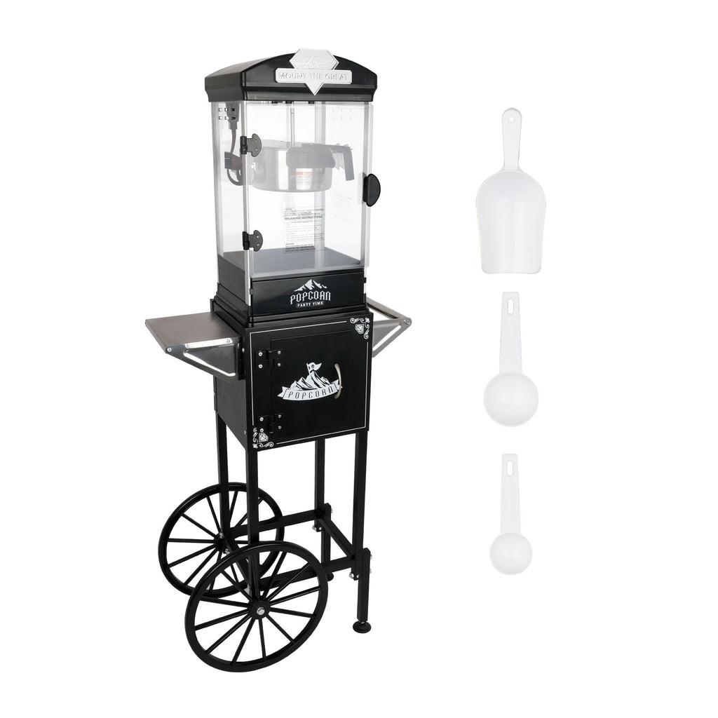 Popcorn Machine with Cart ,Wheels & 10 Oz Kettle Popcorn Maker Measuring 3 plastic spoon Home Theater Popcorn Machine-Black