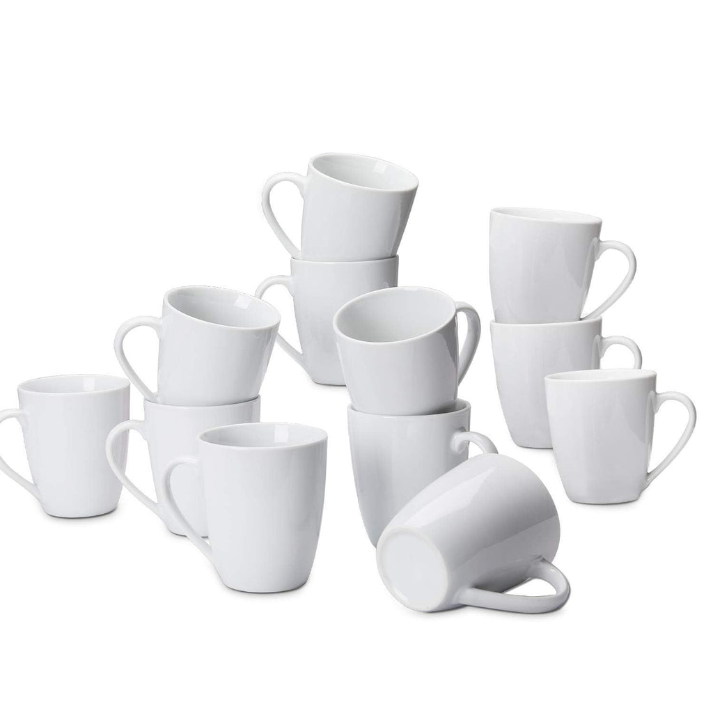 Porcelain Heat Resistant Coffee Mugs, Microwave and Oven Safe, 12 oz, White, 12 Count