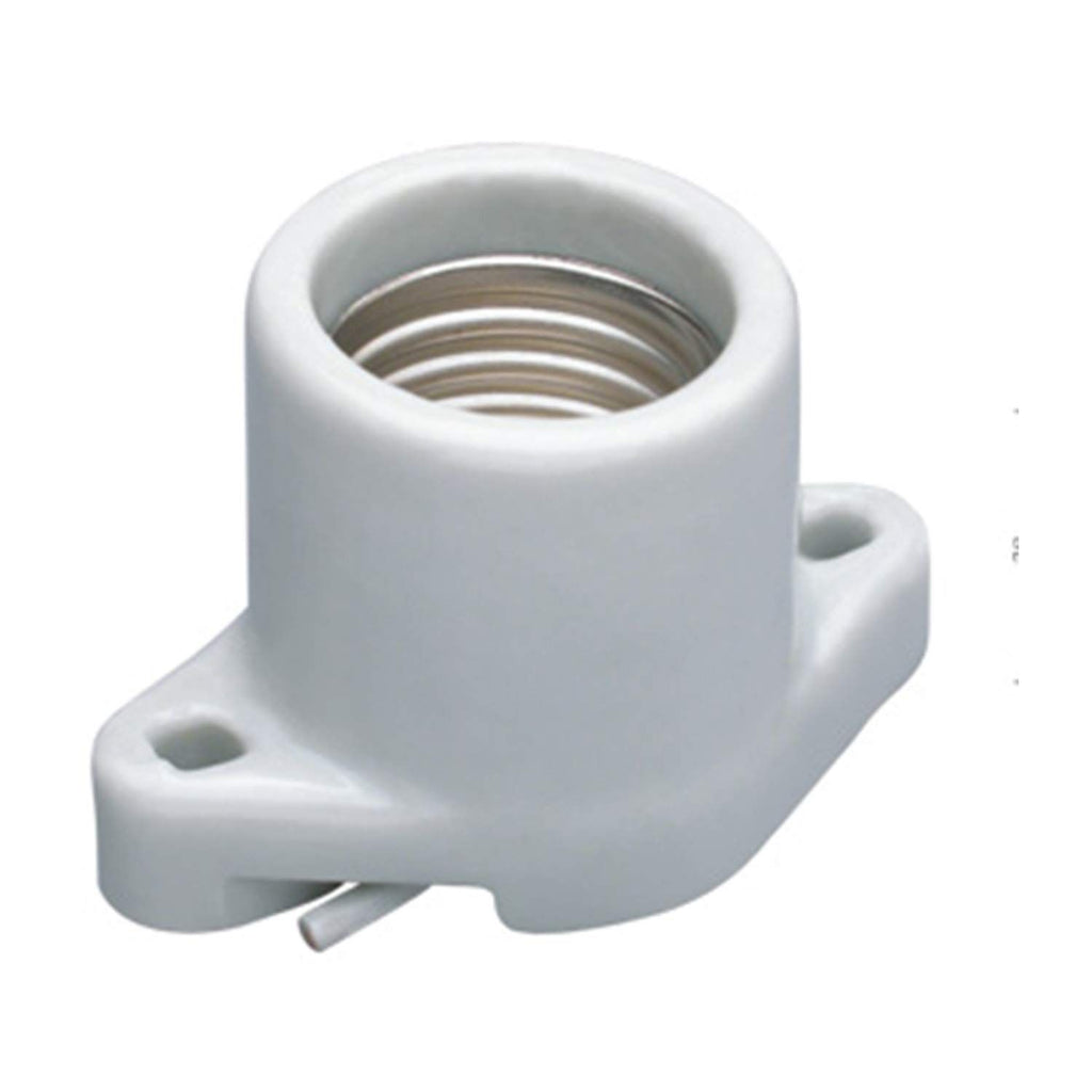 Porcelain Surface Mount Light Socket,E26 Medium Base Ceramic Lamp Holder,Cleat Lamp Socket with Two Hole Flanged Mounting and 5.9" Leads
