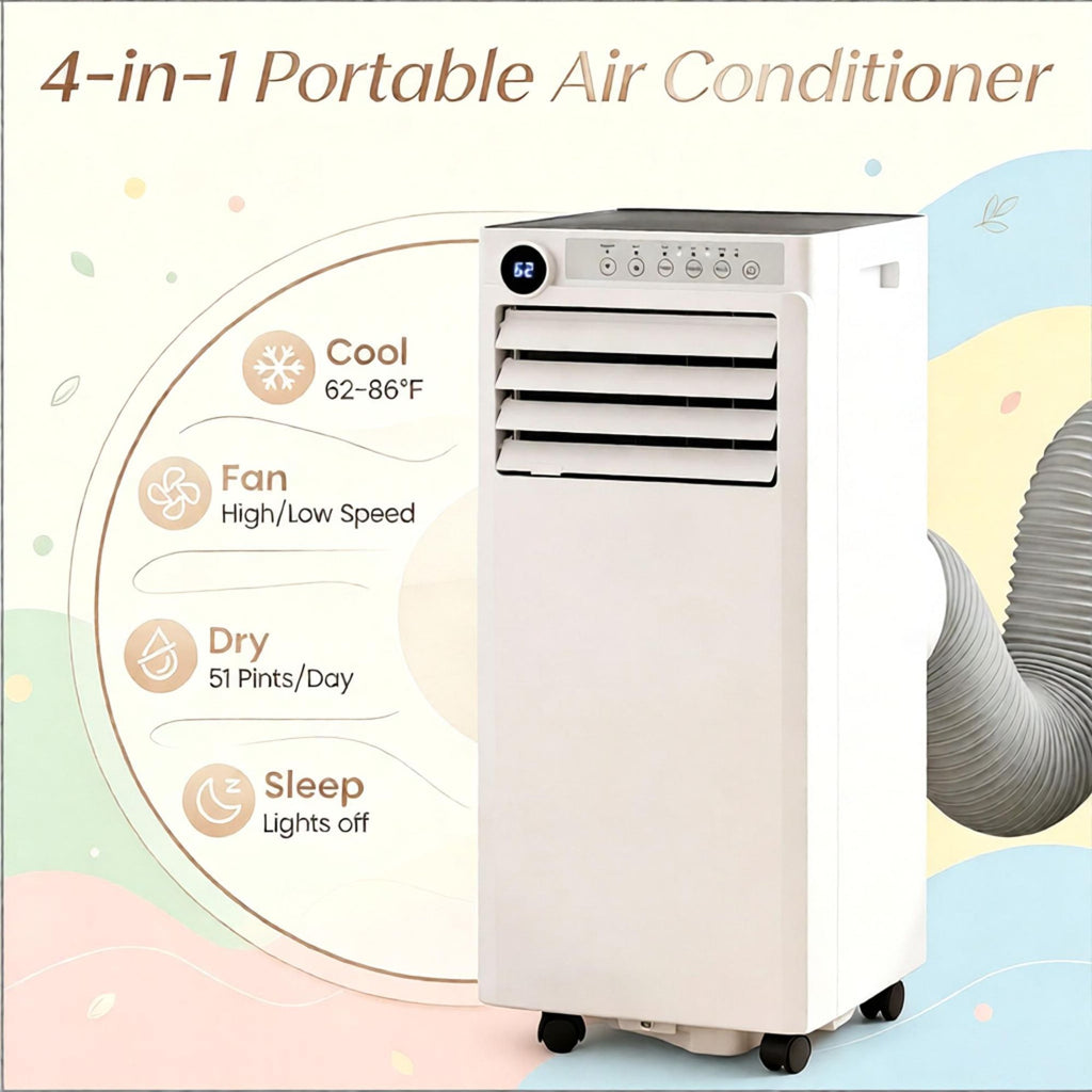 Portable Air Conditioner with Dehumidifier 8000 BTU 24H Timer Energy Efficient for Large Room Window Kit Included