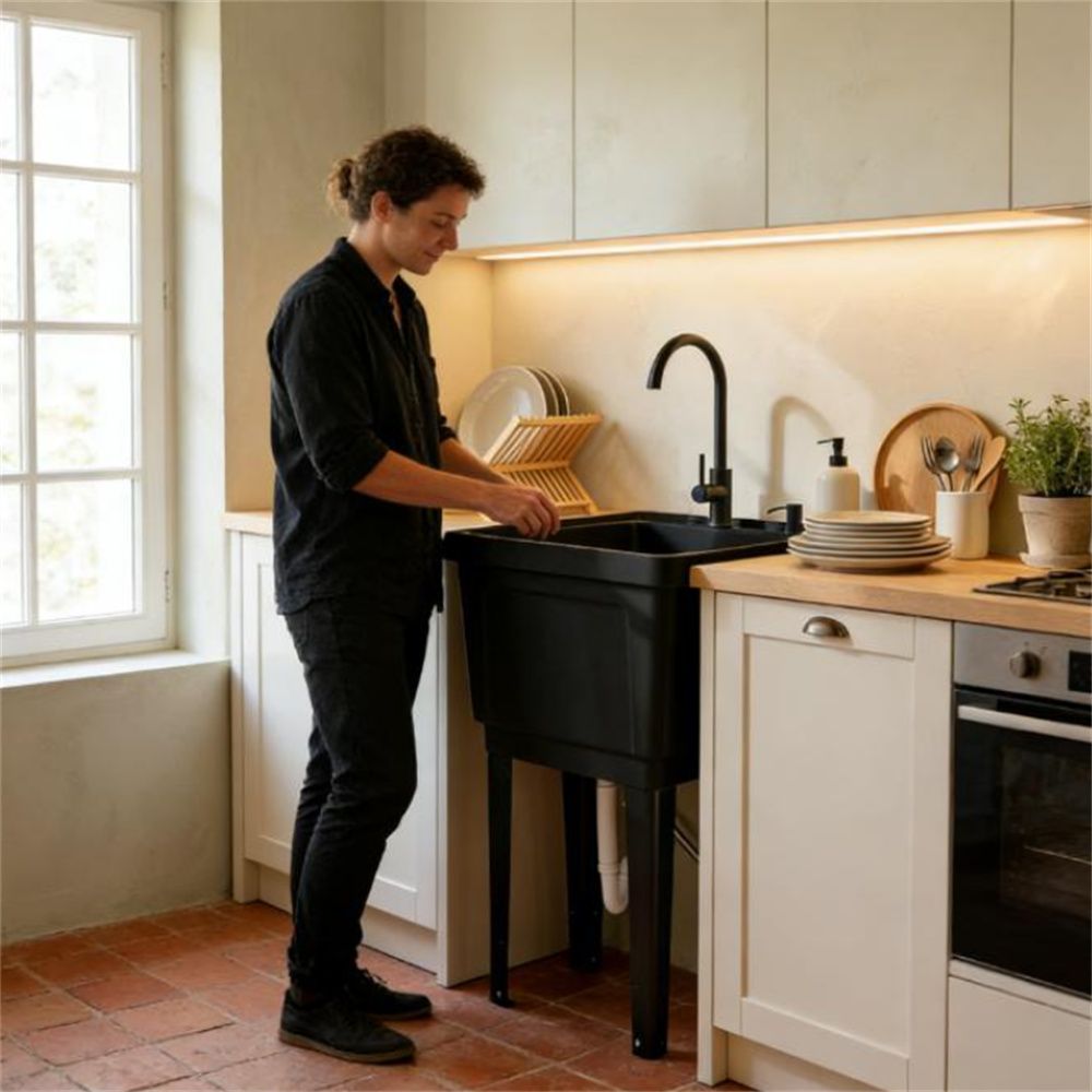 Portable camping sink, independent laundry sink, black
