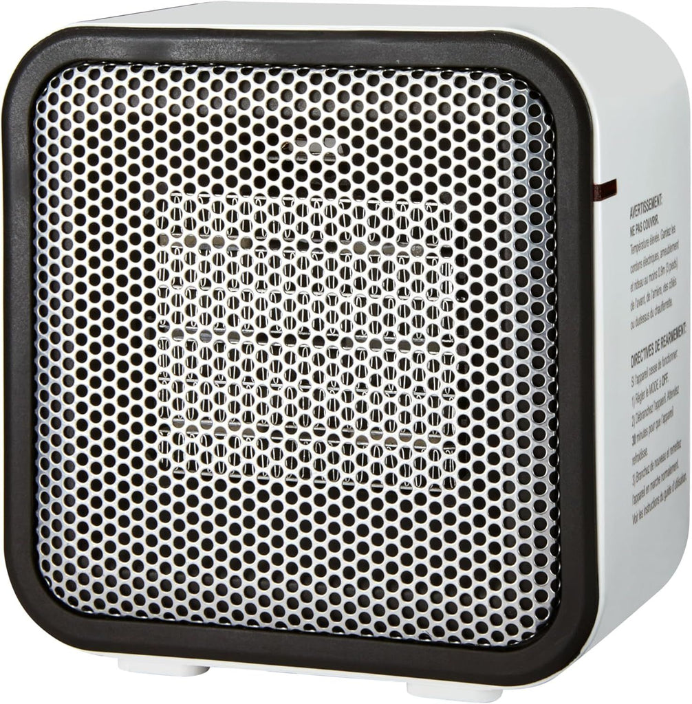 Portable Ceramic Space Heater, for Office Desk and Indoor Use, 500 W, With Tip-Over Protection, Lightweight (1.4 LBS), White, 5.9 x 3.2 x 6 inches
