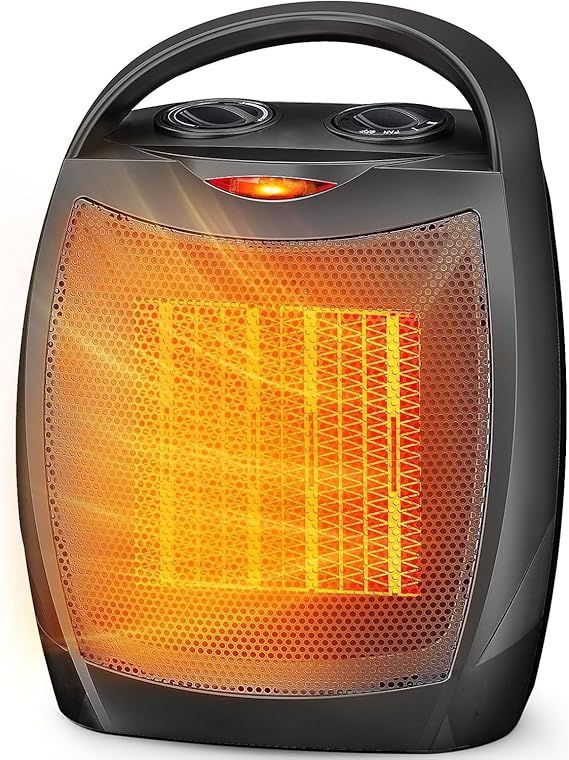 Portable Ceramic Space Heater w/Thermostat, 1500W Indoor Electric Space Heater Fan with Overheat and Tip-Over Protection, Heat Up 200 Square Feet for Office Room Dorm Use, Black