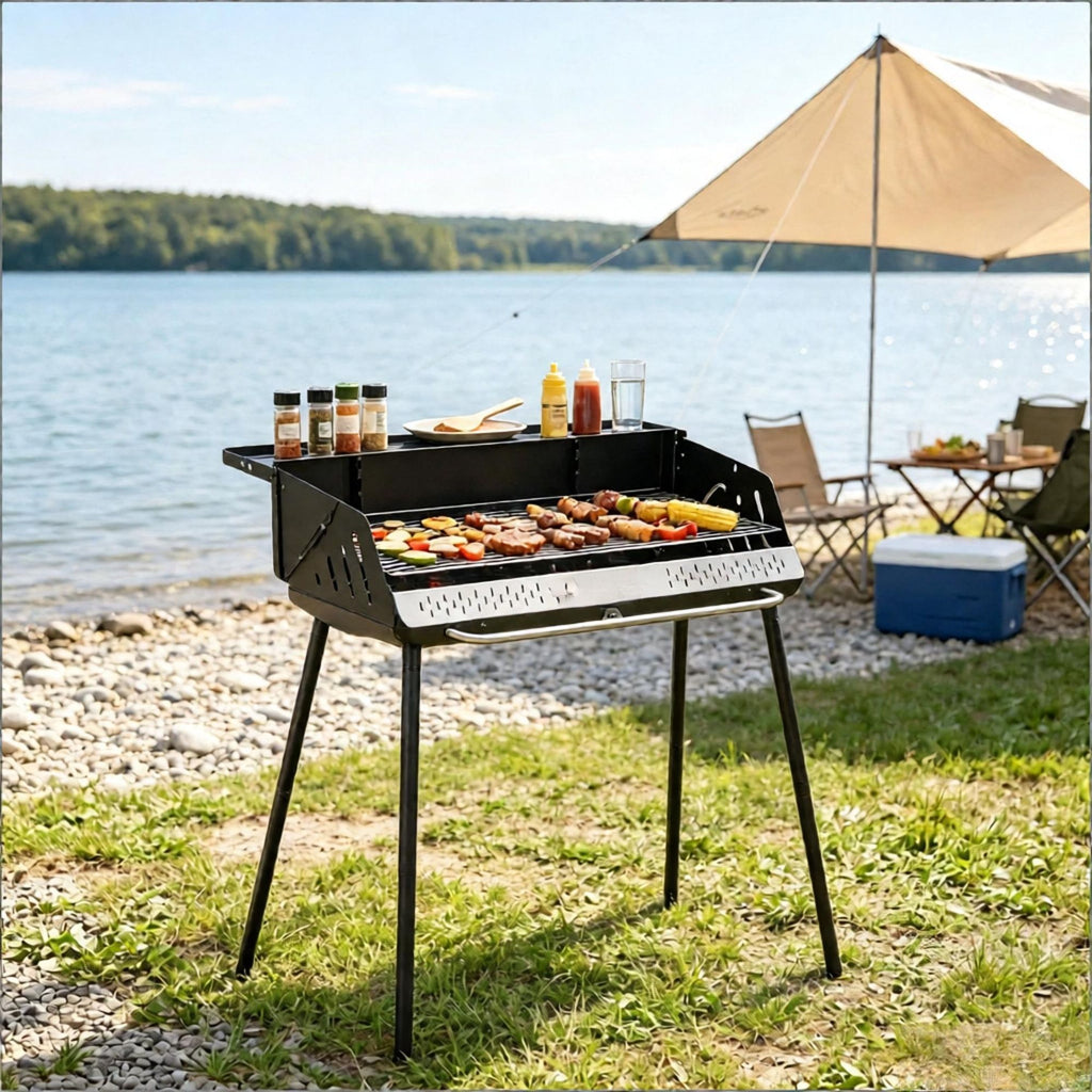 Portable Charcoal Grill Featuring Detachable Legs Adjustable Grate And Includes Carrying Bag for Easy Transport