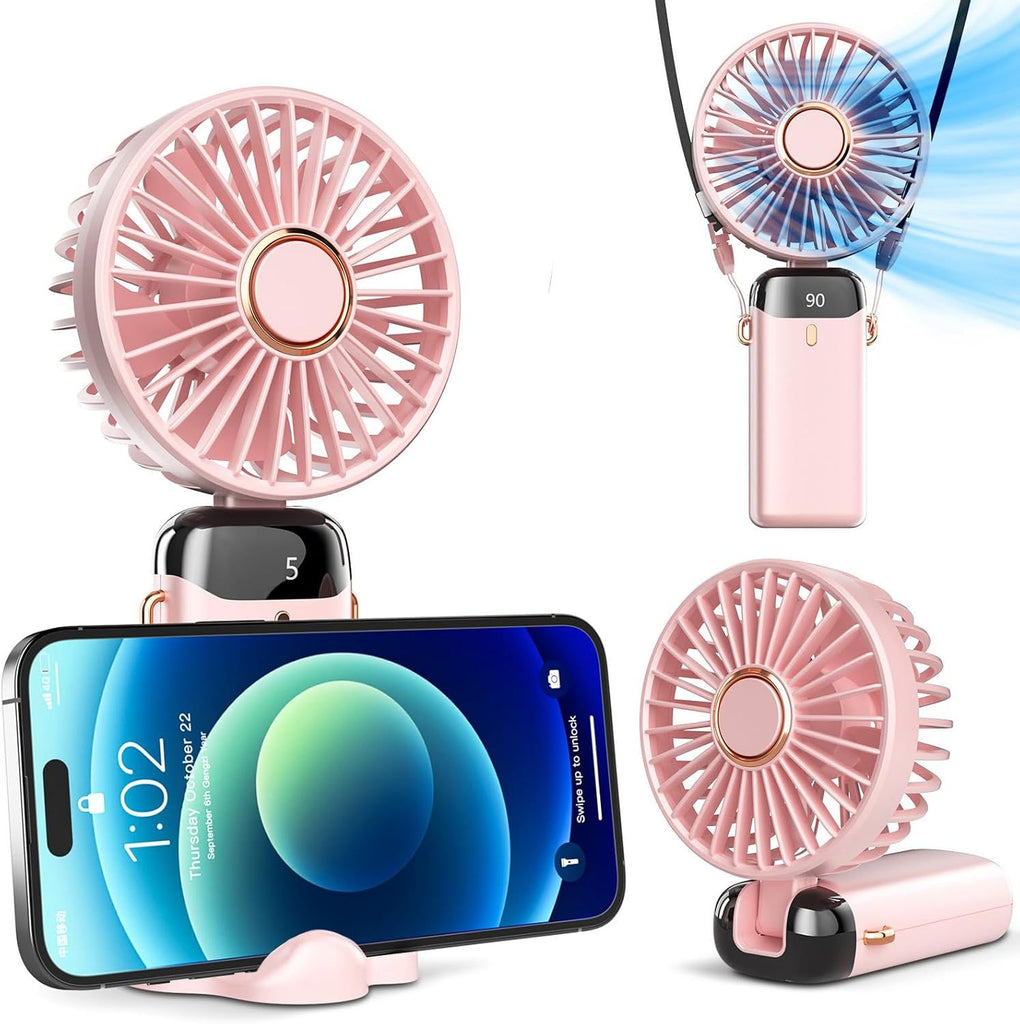 Portable Handheld, Battery Operated with Base, 8 Hours, Digital Display, 5 Speeds, 90° Ajustable, Rechargeable Mini for Outdoor Indoor