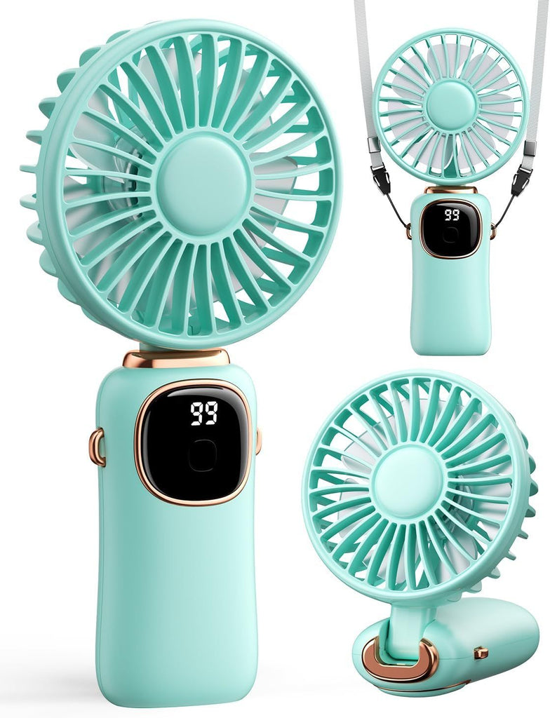 Portable Handheld Fan, 4000mAh Battery Operated 3 in 1 Multifunction Personal Travel Fans with Digital Display, 90° Foldable Desk Fans with Base, 5 Speed Lash Fan for Makeup/Office
