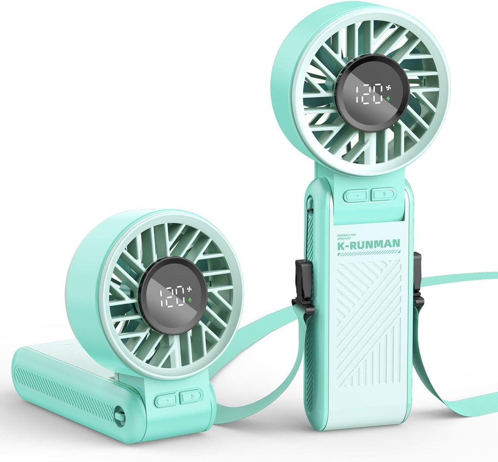 Portable Handheld Fan, 4000mAh Rechargeable, 6 Speed Settings, LCD Display, 3-in-1 Foldable Mini Desk Fan with Lanyard