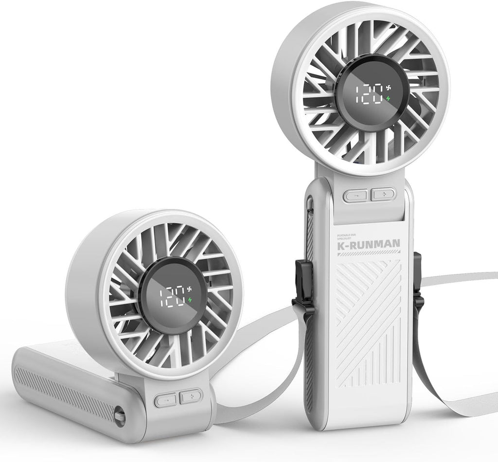 Portable Handheld Fan, 4000mAh Rechargeable, 6 Speed Settings, LCD Display, 3-in-1 Foldable Mini Desk Fan with Lanyard