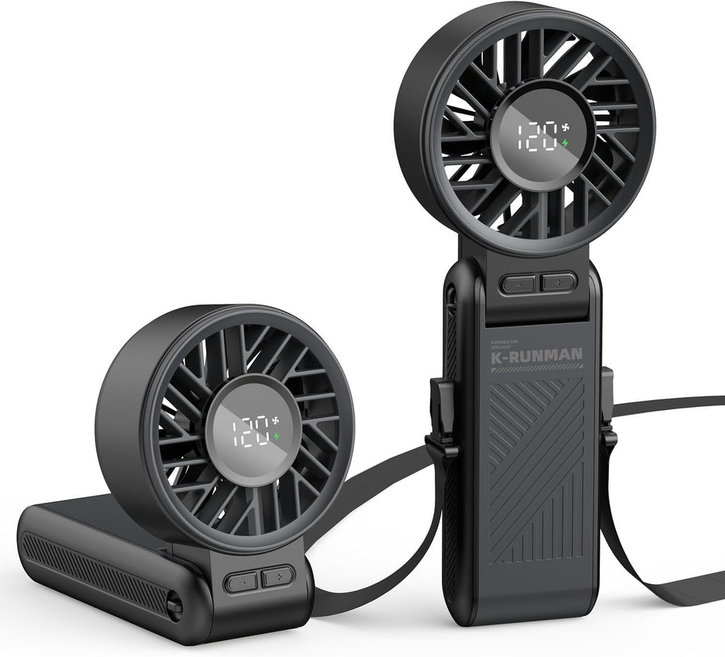 Portable Handheld Fan, 4000mAh Rechargeable, 6 Speed Settings, LCD Display, 3-in-1 Foldable Mini Desk Fan with Lanyard