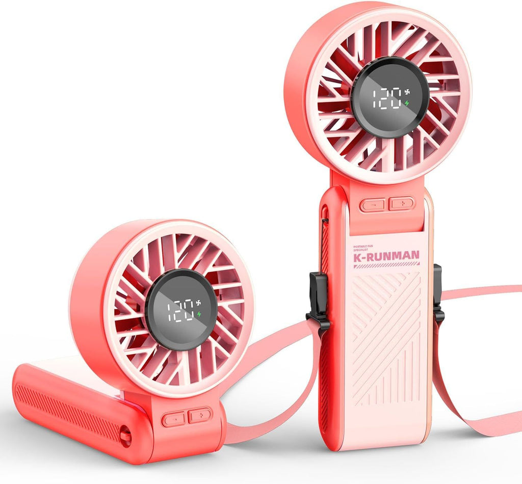 Portable Handheld Fan, 4000mAh Rechargeable, 6 Speed Settings, LCD Display, 3-in-1 Foldable Mini Desk Fan with Lanyard