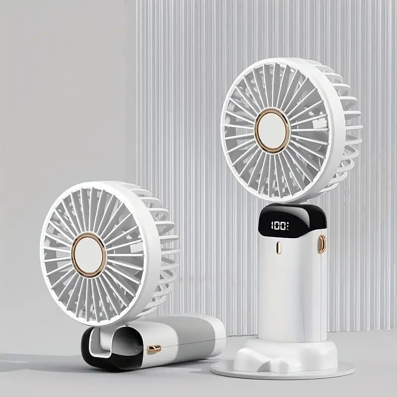 Portable Handheld Fan Battery Operated with Base, 8 Hours, Digital Display, 5 Speeds, 90° Ajustable, Rechargeable Mini Fan for Outdoor Indoor