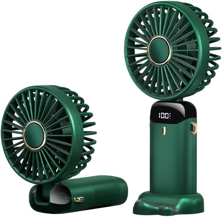 Portable Handheld Fan Battery Operated with Base, 8 Hours, Digital Display, 5 Speeds, 90° Ajustable, Rechargeable Mini Fan for Outdoor Indoor