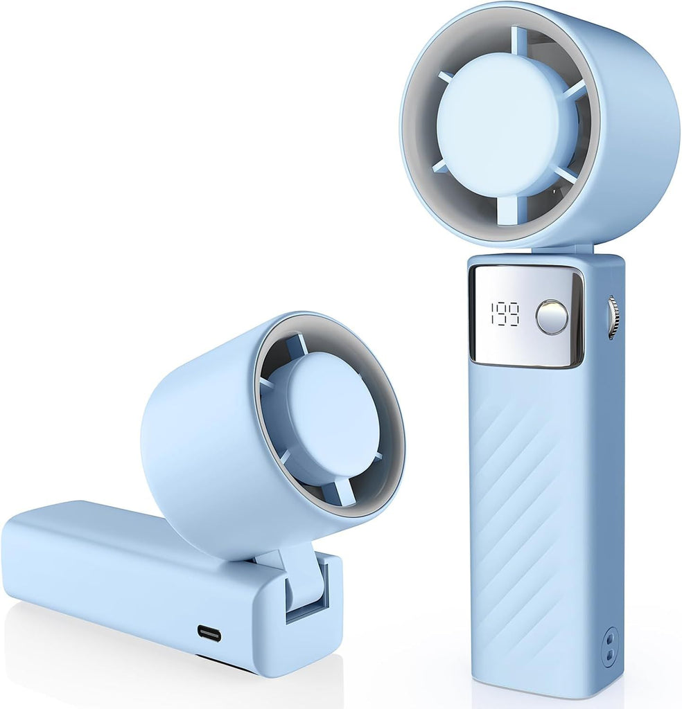 Portable Handheld Turbo Fan - Foldable Mini Fan with Air Turbo Tech, 1-199 Speed Adjustment, 20H Runtime, LED Display, Battery-Powered for Indoor/Outdoor Use