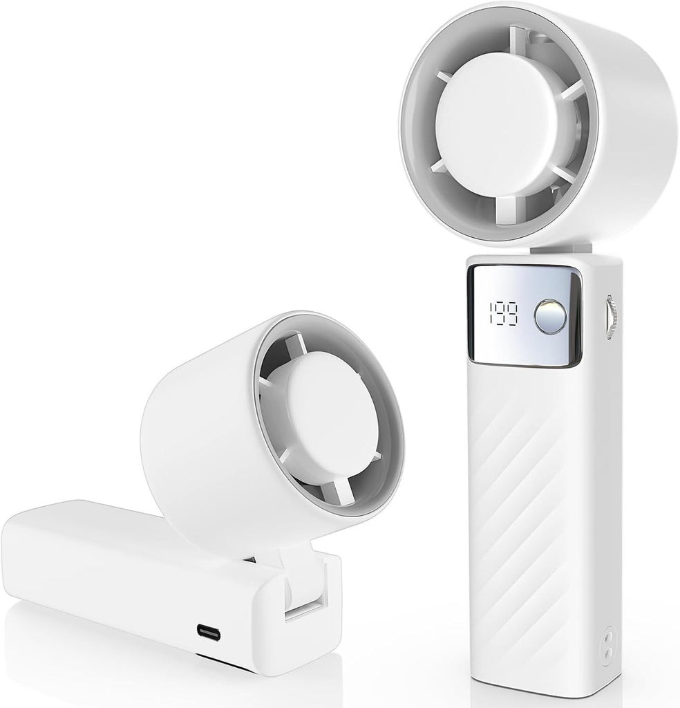 Portable Handheld Turbo Fan - Foldable Mini Fan with Air Turbo Tech, 1-199 Speed Adjustment, 20H Runtime, LED Display, Battery-Powered for Indoor/Outdoor Use