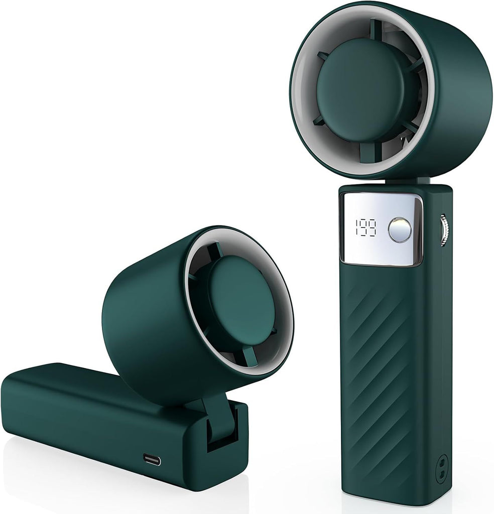 Portable Handheld Turbo Fan - Foldable Mini Fan with Air Turbo Tech, 1-199 Speed Adjustment, 20H Runtime, LED Display, Battery-Powered for Indoor/Outdoor Use