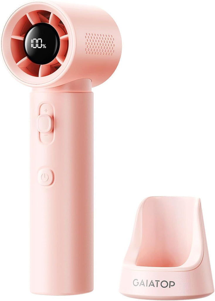 Portable Handheld Turbo Fan, 100 Gear High Speed, Up to 12H Rechargeable Personal Fan with Digital Display, Detachable Base & Lanyard, Small Travel Essentials Cooling Gifts for Women Men