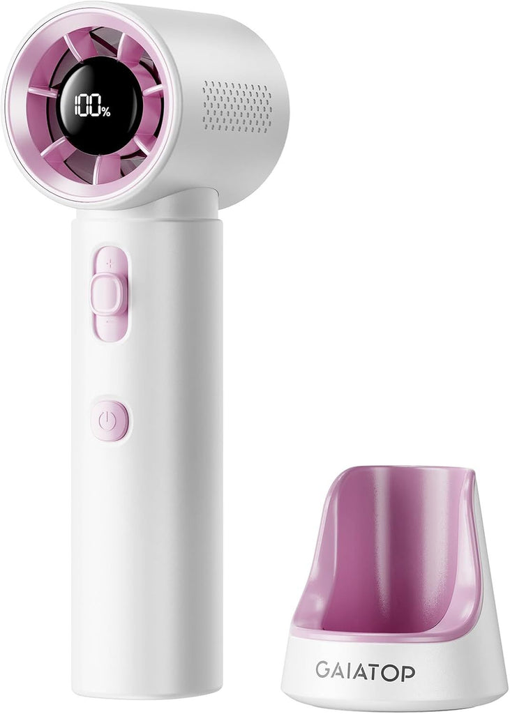 Portable Handheld Turbo Fan, 100 Gear High Speed, Up to 12H Rechargeable Personal Fan with Digital Display, Detachable Base & Lanyard, Small Travel Essentials Cooling Gifts for Women Men