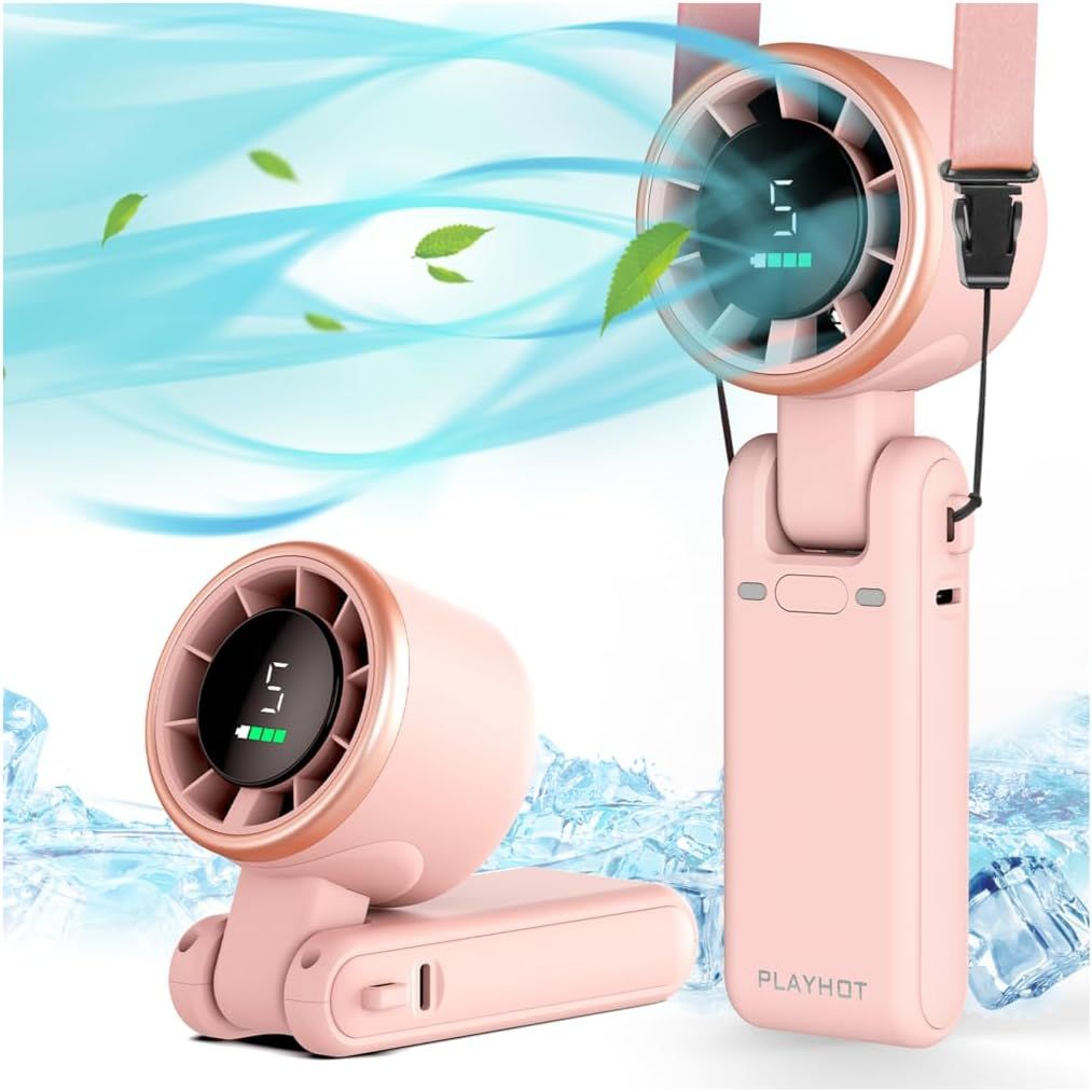 Portable Handheld Turbo Fan, 5-Speed Personal Fans, 5000mAh Rechargeable Fans Up to 12 Hours, Weight only 0.6lb Small Fan, Hand/Neck/Desk Fan 3 IN 1, Beach Vacation Essentials