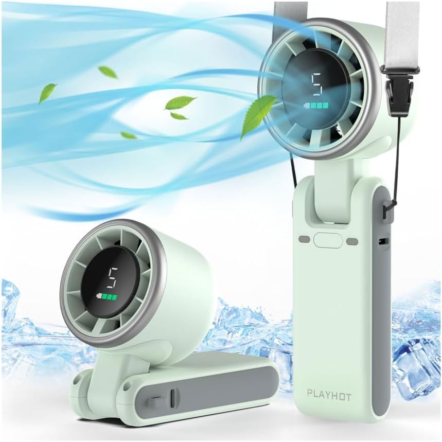 Portable Handheld Turbo Fan, 5-Speed Personal Fans, 5000mAh Rechargeable Fans Up to 12 Hours, Weight only 0.6lb Small Fan, Hand/Neck/Desk Fan 3 IN 1, Beach Vacation Essentials
