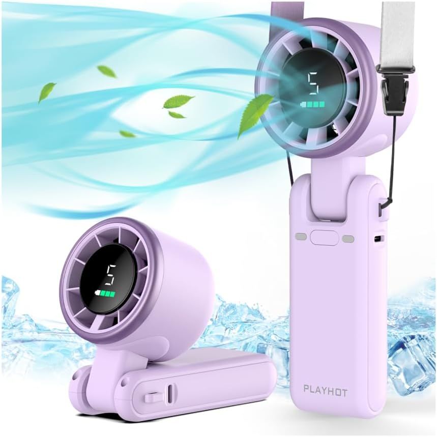Portable Handheld Turbo Fan, 5-Speed Personal Fans, 5000mAh Rechargeable Fans Up to 12 Hours, Weight only 0.6lb Small Fan, Hand/Neck/Desk Fan 3 IN 1, Beach Vacation Essentials