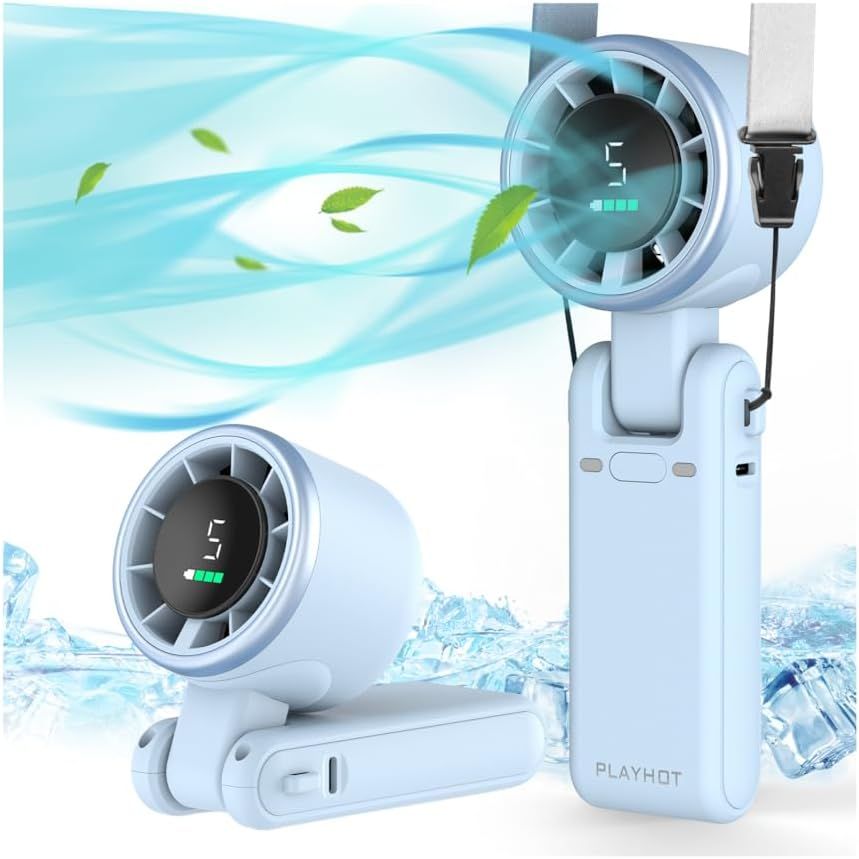 Portable Handheld Turbo Fan, 5-Speed Personal Fans, 5000mAh Rechargeable Fans Up to 12 Hours, Weight only 0.6lb Small Fan, Hand/Neck/Desk Fan 3 IN 1, Beach Vacation Essentials