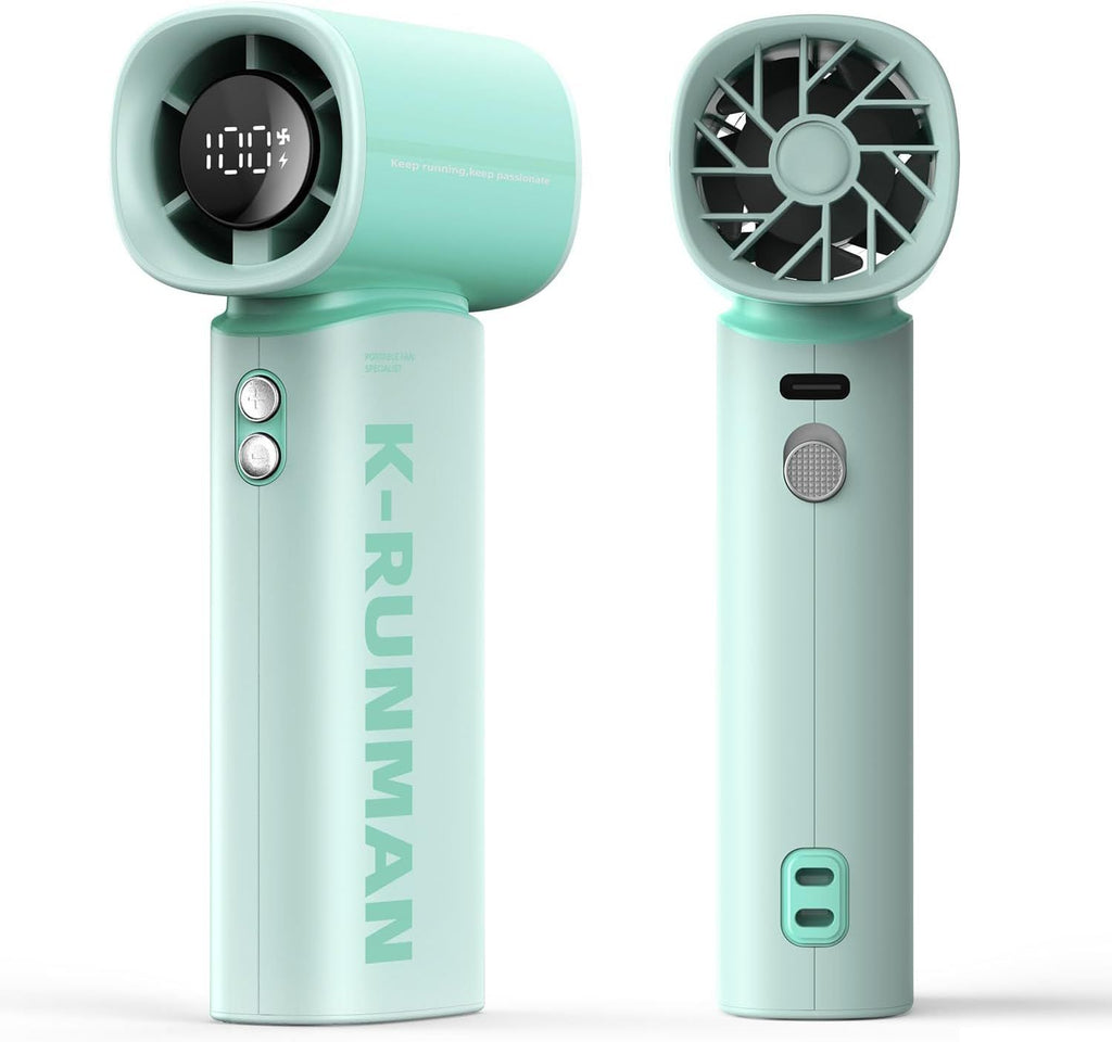 Portable Handheld Turbo Fan, 5 Speeds Strong Wind Mini Personal Fan with LED Display, 12H Max Cooling Battery Operated Rechargeable Fan for Travel, Beach, Cruise, Outdoor Activities