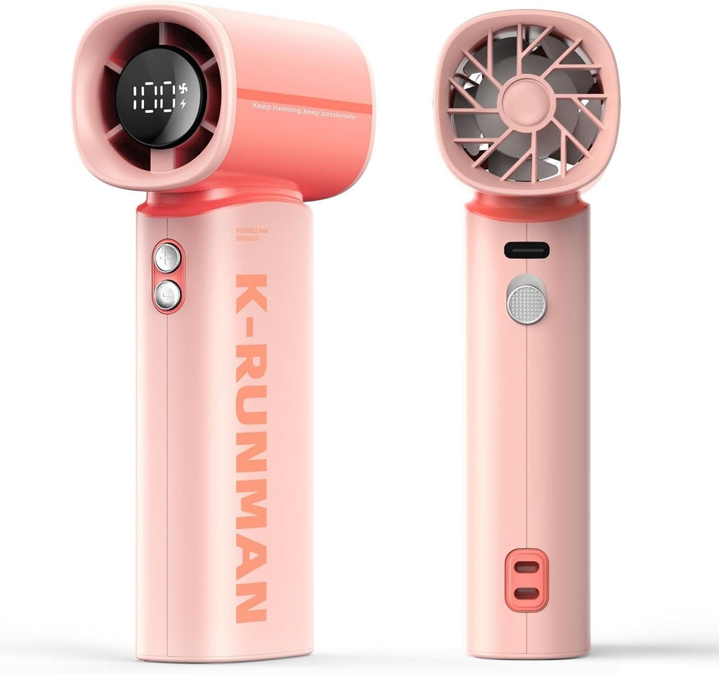 Portable Handheld Turbo Fan, 5 Speeds Strong Wind Mini Personal Fan with LED Display, 12H Max Cooling Battery Operated Rechargeable Fan for Travel, Beach, Cruise, Outdoor Activities
