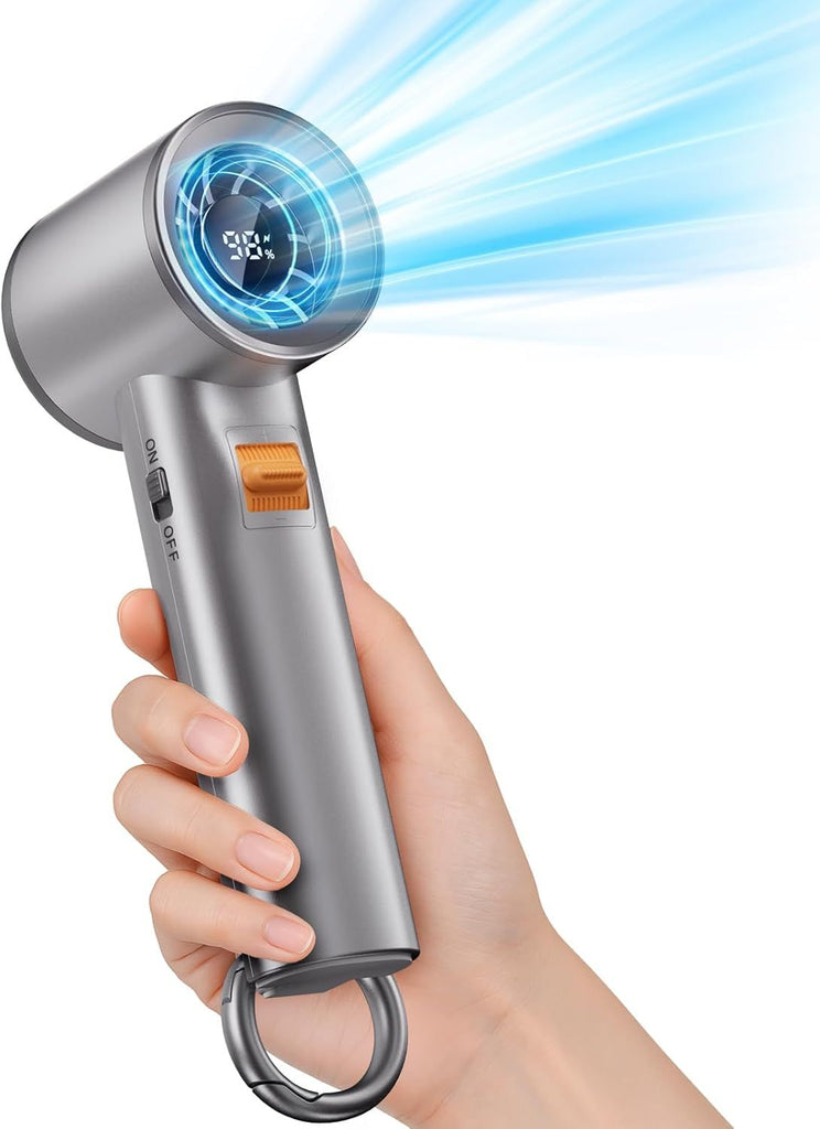 Portable Handheld Turbo Fan for Outdoor - 5000mah Mini Handheld Personal Pocket Fan for Powerful Airflow Wind - 20hrs,100 Speeds Adjustable - Digital Display,Gifts for Travel,Outdoor Activites,Camping