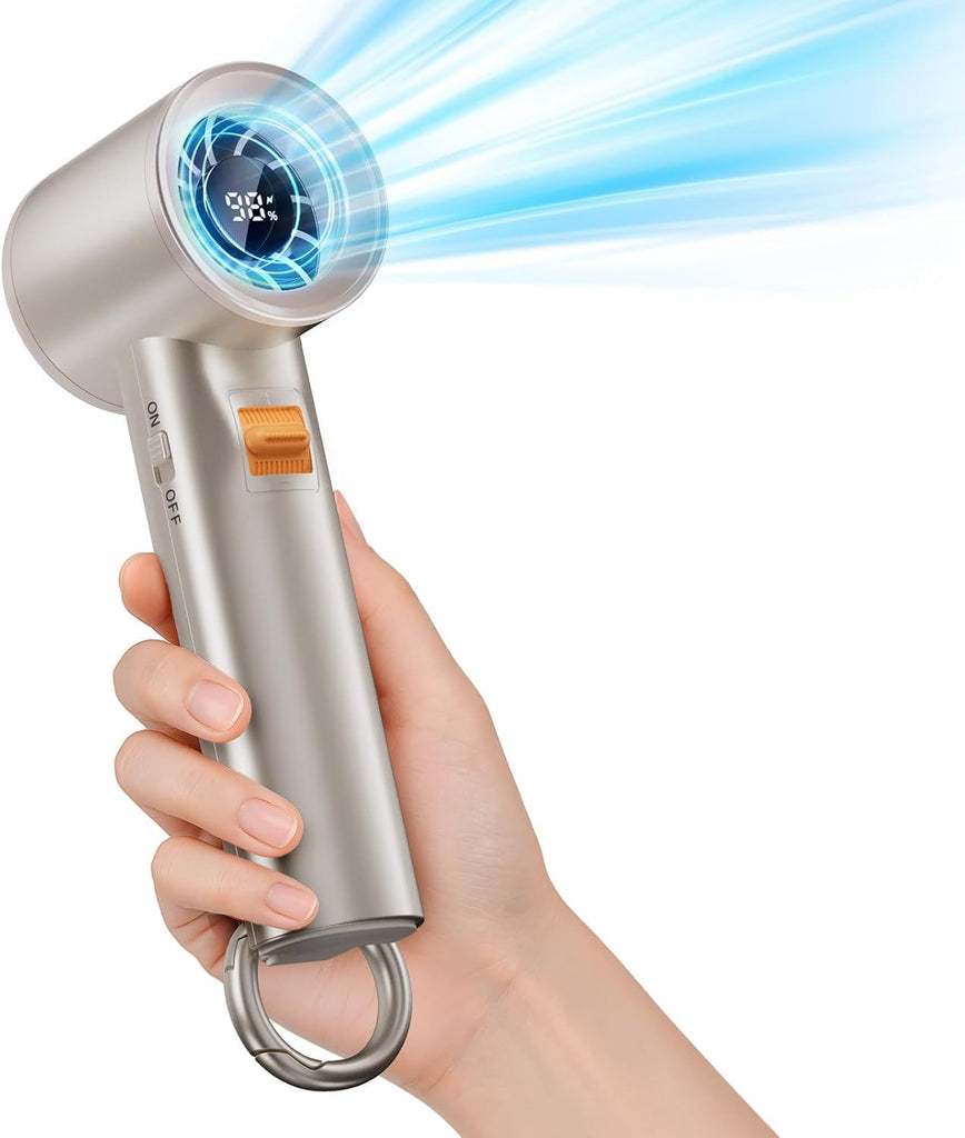 Portable Handheld Turbo Fan for Outdoor - 5000mah Mini Handheld Personal Pocket Fan for Powerful Airflow Wind - 20hrs,100 Speeds Adjustable - Digital Display,Gifts for Travel,Outdoor Activites,Camping