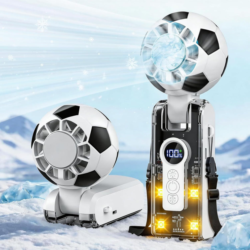 Portable Handheld Turbo Fan with Cooling, Rechargeable Soccer Personal Fan, Powerful 5 Speeds 4-Mode LED 180° Foldable, Up to 12Hrs Small Pocket Hand Fan for Travel, Outdoor, Office & Football Fans