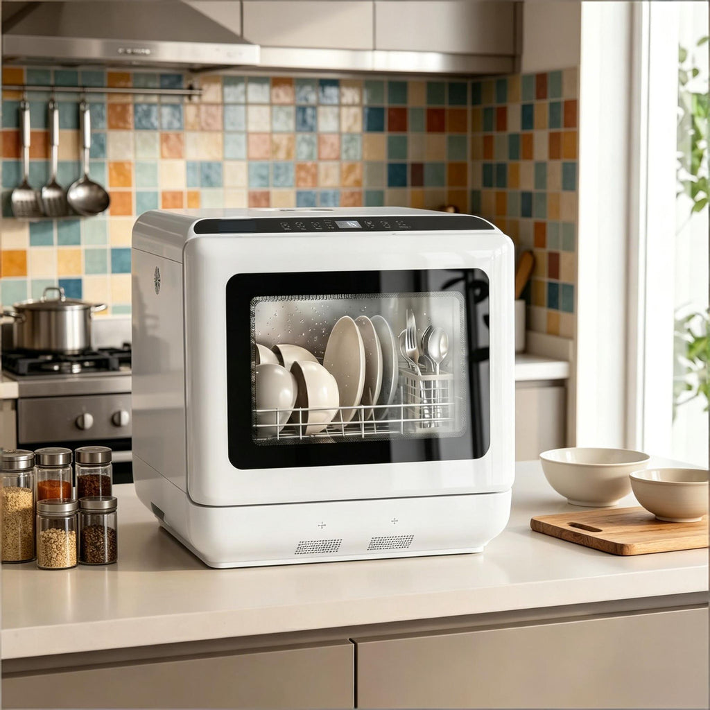 Portable Mini Countertop Dishwasher with 1.6 Gal Built-in Water Tank 5 Washing Programs Air-Dry Function for Compact Kitchen