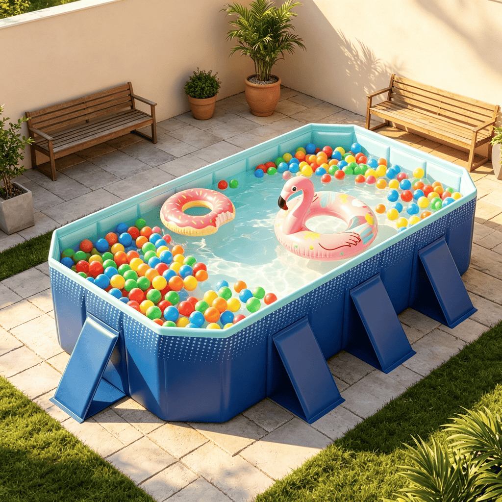 Portable Non-Inflatable round Ground Swimming Pool with 8 Support Panels for Outdoor Home Garden Fun
