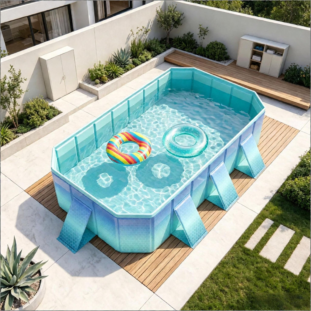 Portable Non-Inflatable Swimming Pool round Ground Pool with 24 Wall Panels Easy Setup No Inflation Required Outdoor Fun