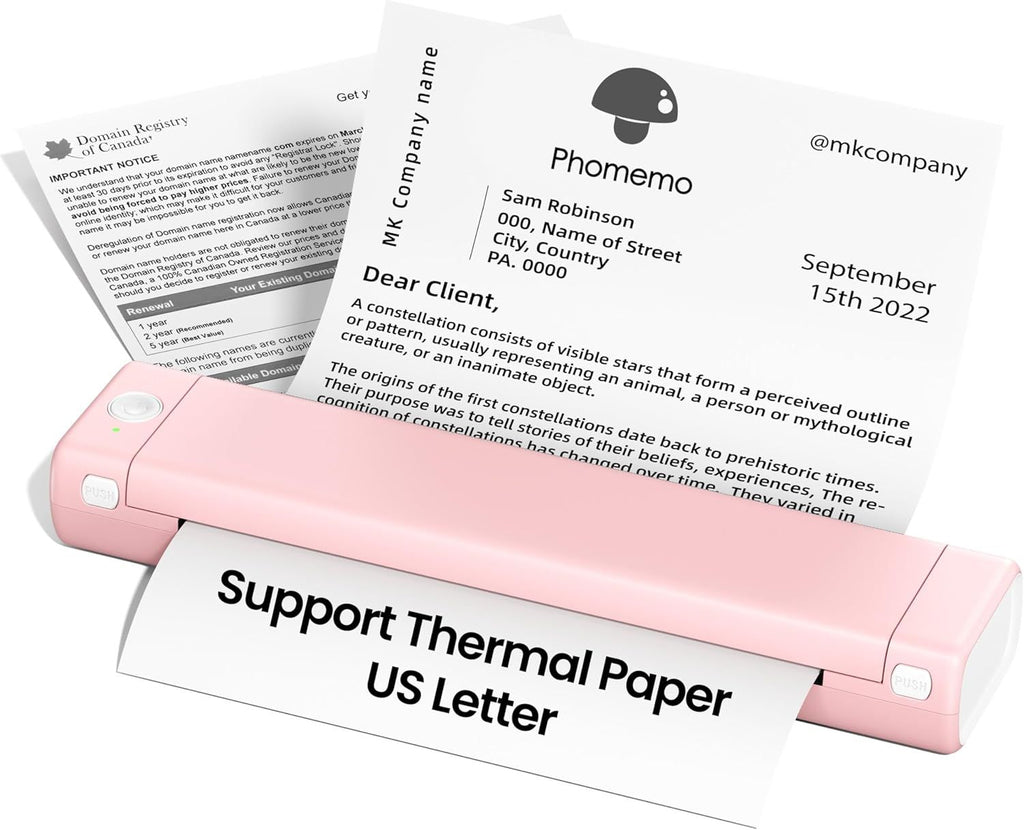 Portable Printers Wireless for Travel, Support 8.5" X 11" Thermal Paper, Bluetooth Thermal Printer Compatible with iOS, Android & Laptop, Inkless Mobile Printer for Office, Home, School