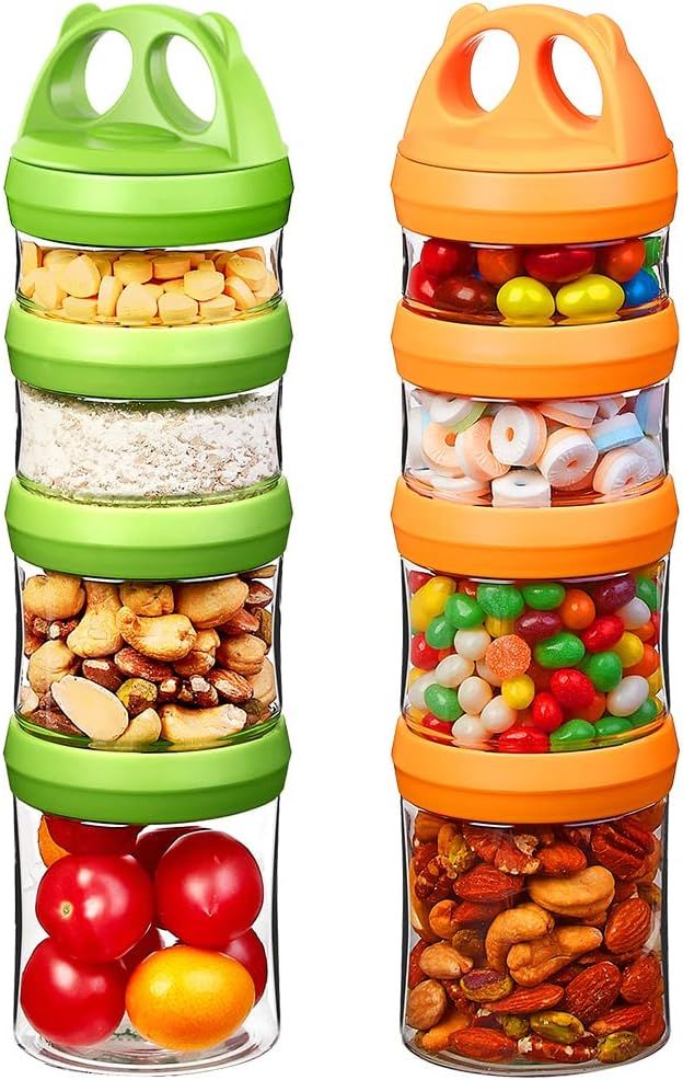 Portable Stackable Food Storage Containers for Snacks Formula Powder and Drinks Twist Lock System Airtight Leak-proof BPA and Phthalate Free Green and Orange