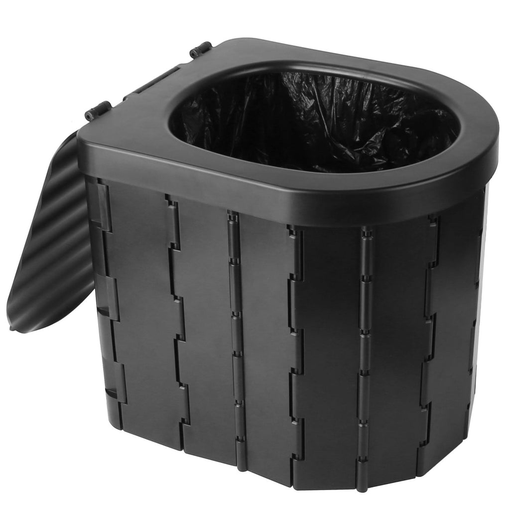 Portable Toilet Foldable Emergency Porta Potty with Lid Carry Bag 1 Roll Garbage Bags for Car Travel Camping Boating Hiking Cleanable Travel Commode