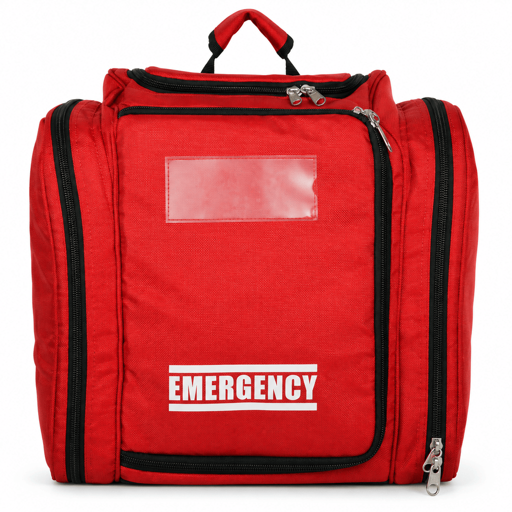 Portable Toiletry Bag with Multiple Compartments, Clear ID Window and Carry Handle, Travel Bathroom Organizer Bag, Red