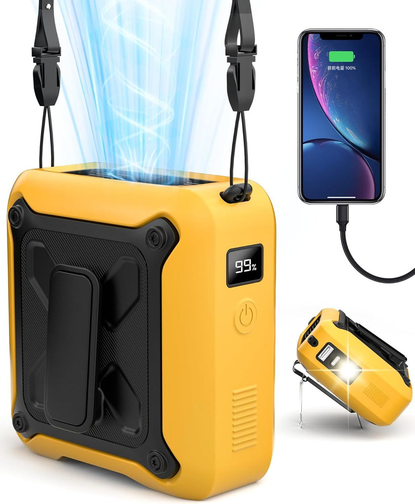 Portable Waist Fan Clip on Belt Under Shirt w/LED Display & Flashlight, 8000mAh Battery Powered, Rechargeable 5-Speed 14600RPM Personal Cooling Fan for Construction, Warehouse, Outdoor Jobsite,Black