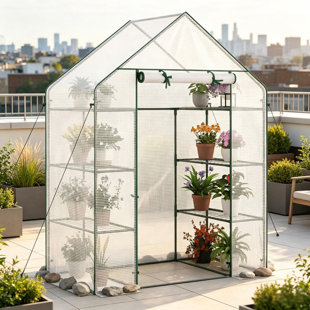 Portable Walk-In Greenhouse 3 Tiers 6 Shelves Gardening Storage Organizer for Outdoor Plant Care