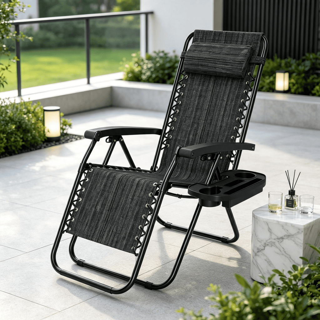 Portable Zero Gravity Chair with Cup Holder And Tray Backrest Adjustable Outdoor Recliner Camping Lawn Furniture
